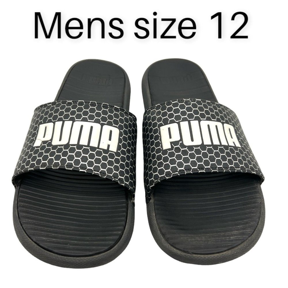 Puma Men's Cool Cat Bold Comfort Slides Black White Size 12